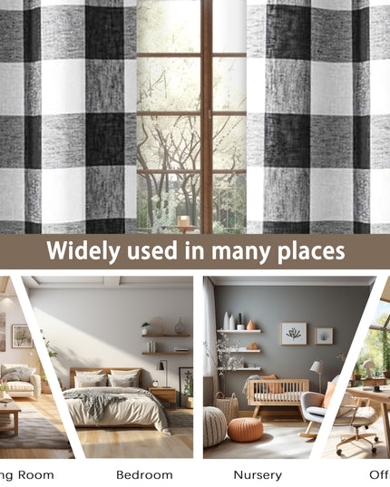 DriftAway Buffalo Plaid Check Curtains Woven Plaid Pattern Lined Blackout Thermal 2 Panels 127 x 213 cm (Black)