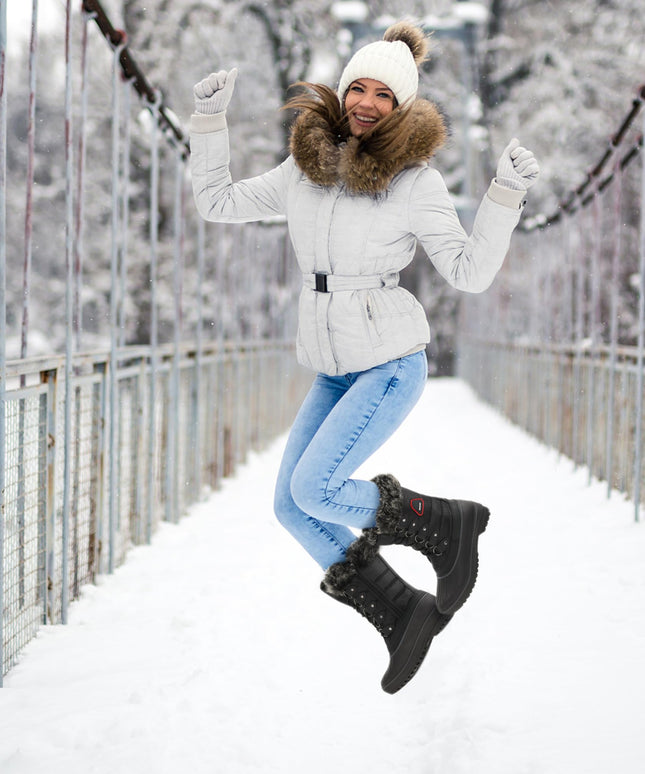 SIZE 38: DREAM PAIRS Women's Warm Faux Fur Lined Mid-Calf Winter Snow Boots