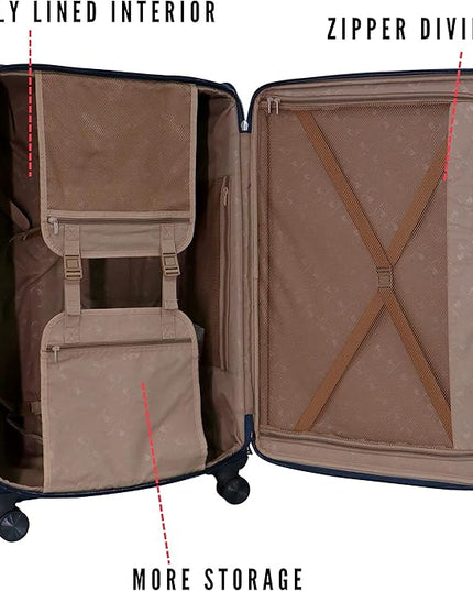 Pierre Cardin Lightweight Luggage TSA Approved Suitcase for Travel, ANTI Theft Double Zipper, 4 Double Wheels, Gallen Collection (Checked Luggage 28 Inch, Black)