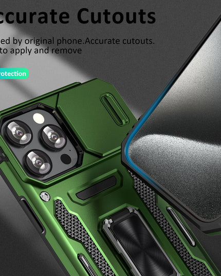 UKLCCU Case for 15 Pro iPhone Phone Case iPhone 15 Pro Case for Men with Slide Camera Cover, Built-in 360° Rotate Ring Stand for iPhone 15 Pro - Olive Green