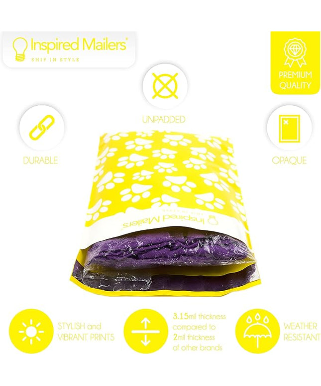 Inspired Mailers 6x9 Poly Mailers - 100 Pack – Adorable Yellow Puppy Paw Print Design – Durable, Cute Shipping Bags for Small Orders, Gifts, Apparel, & More!