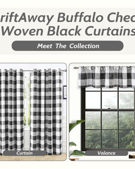 DriftAway Buffalo Plaid Check Curtains Woven Plaid Pattern Lined Blackout Thermal 2 Panels 127 x 213 cm (Black)