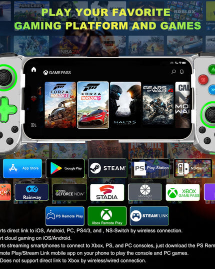 Phone Game Controller for iPhone/Android/PC/Switch, Play COD, Genshin,Support Streaming on PS5/Xbox/PC Console, Cloud Gaming Wireless Gamepad Joystick, Turbo/6-Axis Gyro/Dual Motor, Green Light, White
