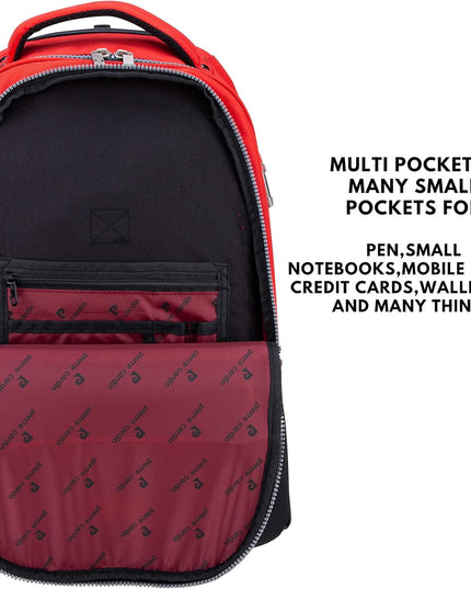 Pierre Cardin Trolley backpack School bag 3 PCS set All in One 2 BIG WHEEL Rolling Backpack Include Pencil case, Lunch bag and trolley backpack UNISEX PC87067-Red
