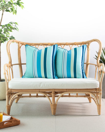 Hofdeco Porch Patio Indoor Outdoor Lumbar Pillow Cover ONLY for Backyard, Couch, Sofa, Aqua Rainbow Stripes, Set of 2