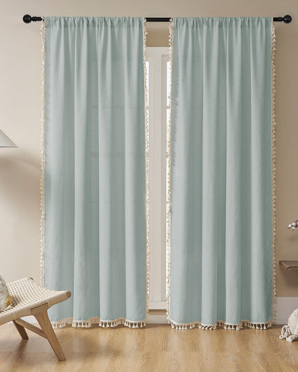 Joydeco Ice Blue Boho Curtains 275cm Curtains 264cm Inches Wide, Bohemian Farmhouse Curtains for Bedroom Living Room, Light Filtering Country Rustic Semi Sheer Curtains Rod Pocket