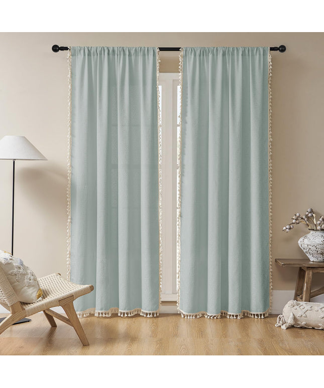 Joydeco Ice Blue Boho Curtains 275cm Curtains 264cm Inches Wide, Bohemian Farmhouse Curtains for Bedroom Living Room, Light Filtering Country Rustic Semi Sheer Curtains Rod Pocket