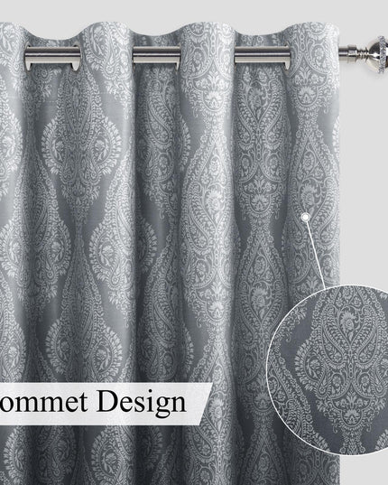 JIUZHEN Damask Ombre Blackout Curtains for Bedroom 132x244 cm
