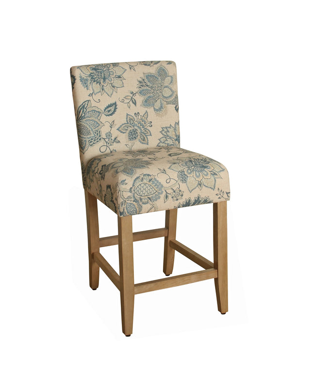 HomePop Upholstered Counter Height Barstool, 24-inch, Blue and Tan Jacobean