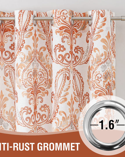 H.VERSAILTEX Linen Curtains 160 cm Length 2 Panels, Terry Red, Floral Pattern