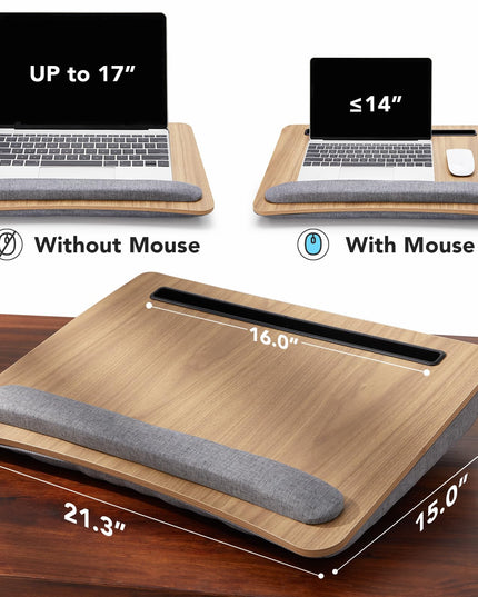 HUANUO Lap Laptop Desk-Portable Lap Desk with Cushion, Fits up to 43 cm Laptop, with Anti-Slip Strip & Storage Function