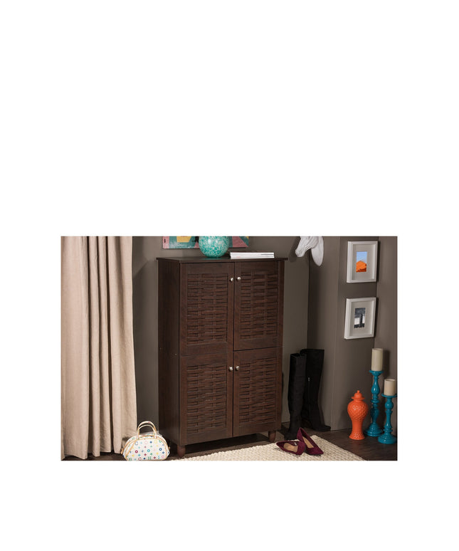 Baxton Studio Wholesale Interiors Winda Modern and Contemporary 4-Door Dark Brown Wooden Entryway Shoes Storage Cabinet