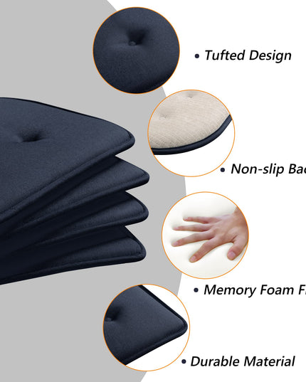 LOVTEX Chair Cushions for Dining Chairs 3 Pack, Non Slip Seat Cushions for Kitchen Chairs, Navy 17 x 16 Tufted Memory Foam Kitchen Chair Cushions Set of 6