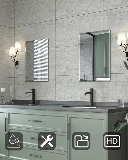 Mirrorons Beveled Mirror, Bathroom Mirrors for Wall 16" x 20", Frameless Rectangle Bathroom Mirror with Beveled Edge, Hangs Horizontally or Vertically, Tempered Glass Upgraded Packing
