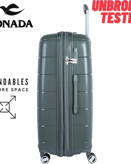 Sonada Luggage Unbreakable Material,4 Double Wheels, TSA Approved Lock (Set of 4, Dark Grey)