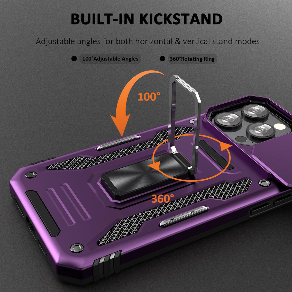 Purple UKLCCU case built-in rotating ring kickstand diagram
