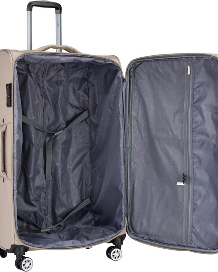 Pierre Cardin Softside Luggage Set of 3 Extra Large Size, Premium and Lightweight Fabric Material Suitcase, ANTI Theft Double Zipper, Expandable, 4 Double Wheels (Beige)