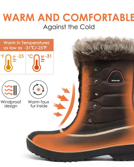 SIZE 38: DREAM PAIRS Women's Warm Faux Fur Lined Mid-Calf Winter Snow Boots