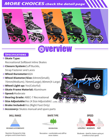 Size: 42-44.5 - 2PM SPORTS Vinal Inline Skates for Women with Light Up Wheels Beginner Skates Fun Illuminating Outdoor Roller Skates for Kids and Adults Men - Vinal Extra Large