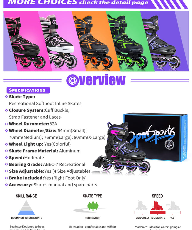 Size: 42-44.5 - 2PM SPORTS Vinal Inline Skates for Women with Light Up Wheels Beginner Skates Fun Illuminating Outdoor Roller Skates for Kids and Adults Men - Vinal Extra Large