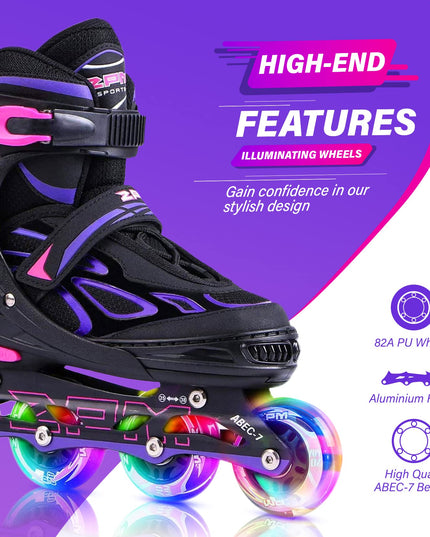 Size: 42-44.5 - 2PM SPORTS Vinal Inline Skates for Women with Light Up Wheels Beginner Skates Fun Illuminating Outdoor Roller Skates for Kids and Adults Men - Vinal Extra Large
