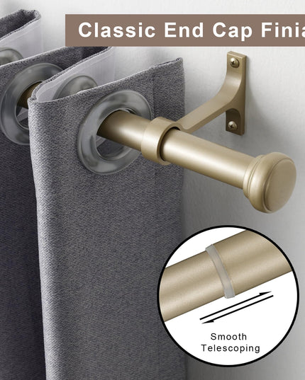 Heavy Curtain Rod, set of 2 pcs Adjustable Curtain Rod for Windows with Round Cap, Light Gold