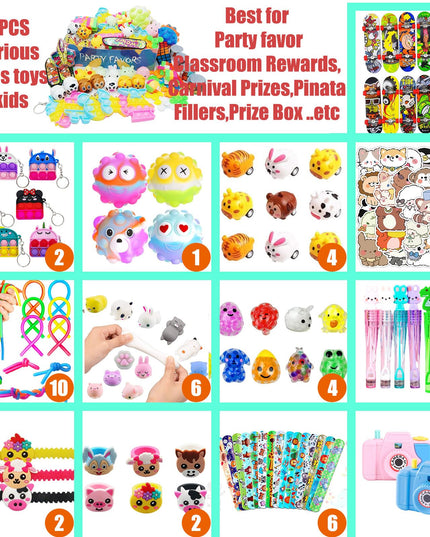 105 PCS Assortment Party Favors Toys for kids, Premium Mini Ctue Favors for All Ages kids Grils,Prize Box Toys,Goody Bag Fillers,pinata stuffers,Carnival Prizes for Boys and Girls 4-10