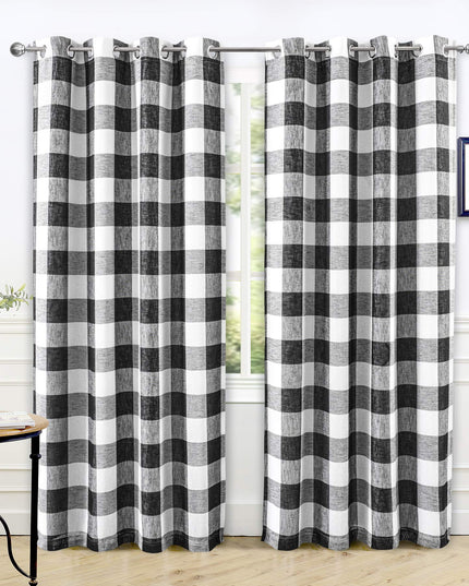 DriftAway Buffalo Plaid Check Curtains Woven Plaid Pattern Lined Blackout Thermal 2 Panels 127 x 213 cm (Black)