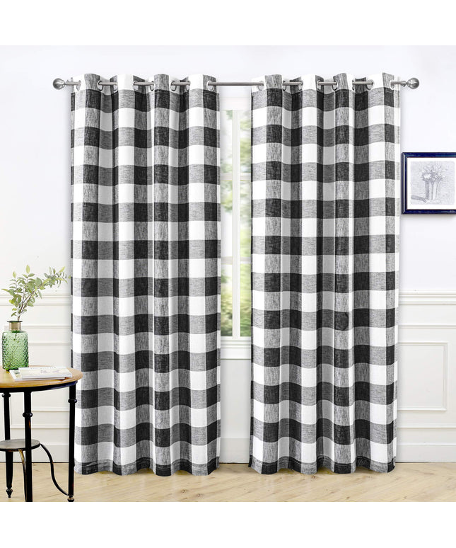 DriftAway Buffalo Plaid Check Curtains Woven Plaid Pattern Lined Blackout Thermal 2 Panels 127 x 213 cm (Black)