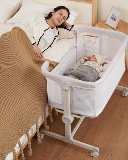 Ezebaby Baby Bassinet, Bedside Bassinet for Baby, Portable Baby Bassinets Bedside Sleeper for Newborn Baby Infants with Adjustable 7 Heights and All Mesh Sides, Mattress & Sheet Included