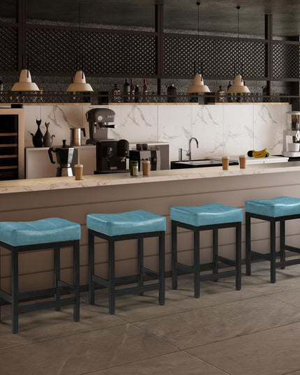 KATDANS Bar Stools Set of 2, 60 cm Counter Height Saddle Bar Stools, Green