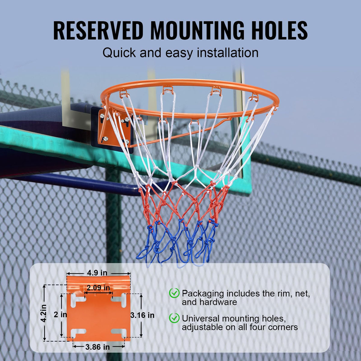 VEVOR basketball rim reserved mounting holes diagram