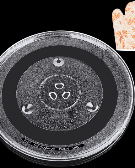 Jolaxy 12.4" Turntable Plate Replacement for Panasonic Emerson Frigidaire Oster Toshiba Microwaves, 12 3/8" Glass Cooking Tray with a Glove, Turntable Diameter 12.4 inch (31.5 cm)