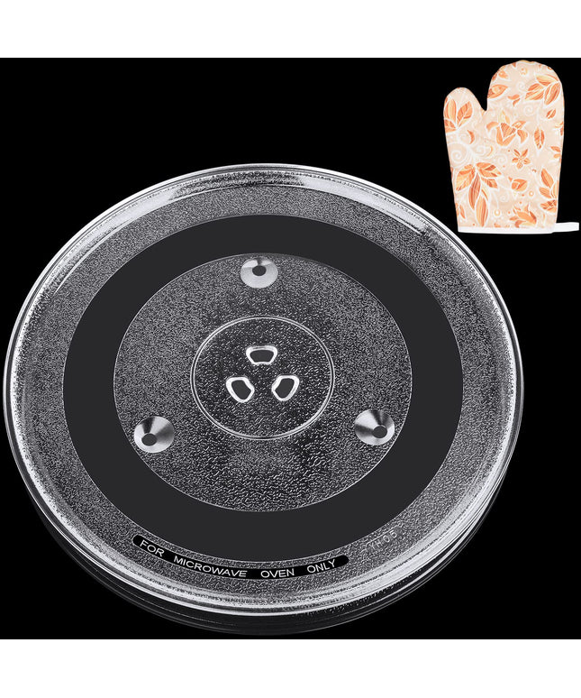 Jolaxy 12.4" Turntable Plate Replacement for Panasonic Emerson Frigidaire Oster Toshiba Microwaves, 12 3/8" Glass Cooking Tray with a Glove, Turntable Diameter 12.4 inch (31.5 cm)