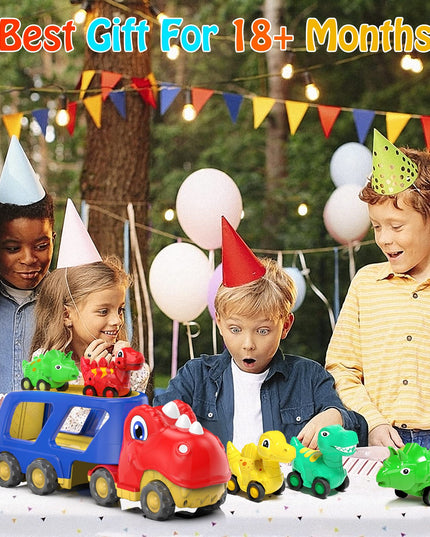 Toddler Car Toy for 2 3 4 5 Years Old, Dinosaur Transport Carrier Truck with 4 Pack Small Pull Back Dino Car, Friction Power Vehicle Christmas Birthday Gift for 18M+ Kids Boys Girls