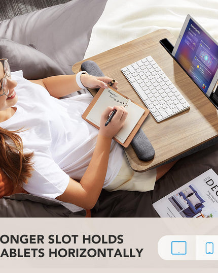 HUANUO Lap Laptop Desk-Portable Lap Desk with Cushion, Fits up to 43 cm Laptop, with Anti-Slip Strip & Storage Function