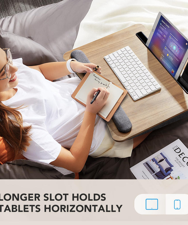 HUANUO Lap Laptop Desk-Portable Lap Desk with Cushion, Fits up to 43 cm Laptop, with Anti-Slip Strip & Storage Function