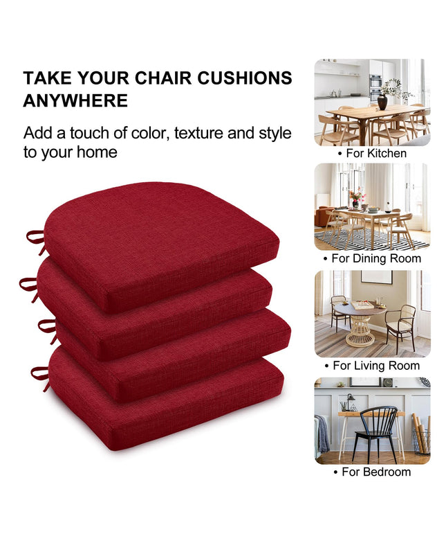 Wellsin Chair Cushions for Dining Chairs 4 Pack 40x40x5 cm, Red