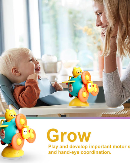 Dowellin 3-in-1 Spinner Toys High Chair Toy Table Toys for Kids, Car Toys and Helicopter Push Pull Toys Sucker Suction Toys for Child, Spinner Bath Toys for Baby Toddlers Infant 1 2 3 Years
