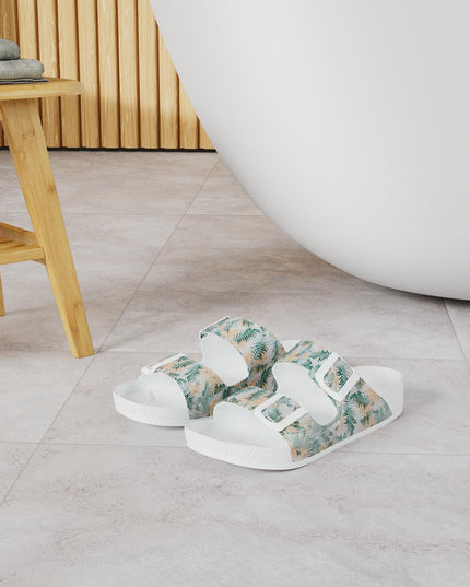 SIZE: 38 - FUNKYMONKEY Women's Comfort Slides Double Buckle Adjustable EVA Flat Sandals