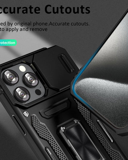 UKLCCU Case for iPhone 15 Pro Phone Case iPhone 15 Pro Case for Men Heavy Duty Armor Case with Slide Camera Cover, with Kickstand and Ring for iPhone 15 Pro - Black