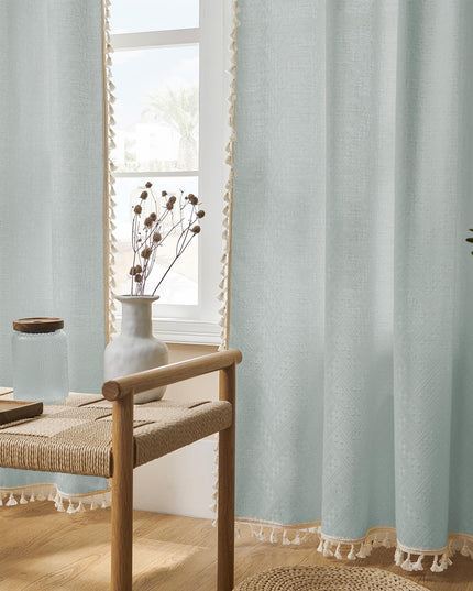 Joydeco Ice Blue Boho Curtains 275cm Curtains 264cm Inches Wide, Bohemian Farmhouse Curtains for Bedroom Living Room, Light Filtering Country Rustic Semi Sheer Curtains Rod Pocket