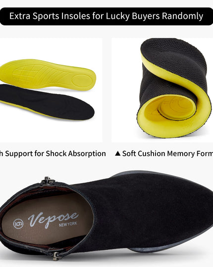 Size: 39 - Vepose Women's 9002 Suede Leather Low Booties, Ankle Boots, Black, Low Heel Elegant Boot(CJY9002 Black)