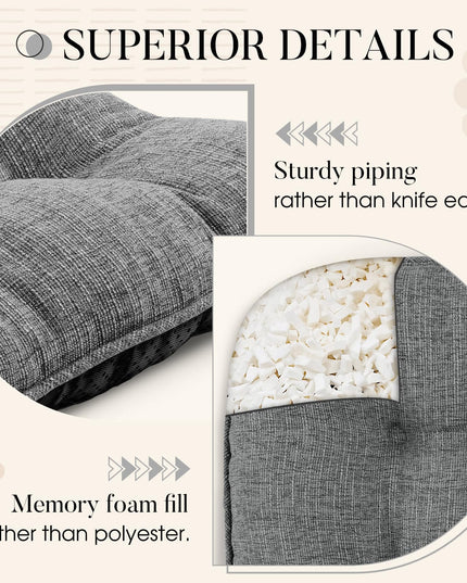 Basic Beyond Chair Cushions for Dining Chairs 4 Pack, Memory Foam Chair Cushion with Ties and Non Slip Backing 40 x 40 CM Tufted Chair Pads for Dining Chairs(Charcoal)