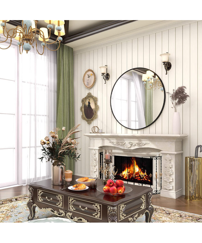 BEAUTYPEAK 45 cm  Round Mirror, Black Metal Frame Circle Mirror