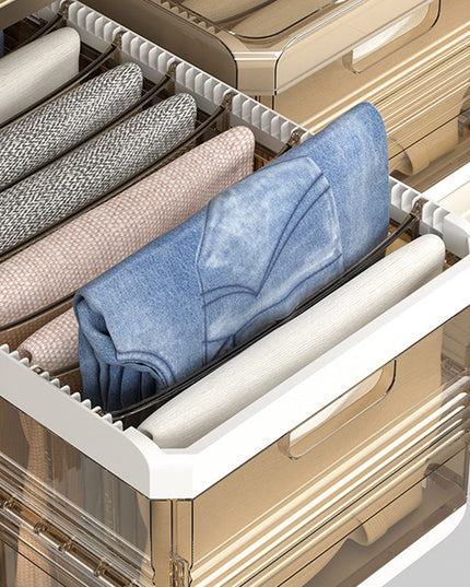 Foldable Closet Organizers, Clothing Compartment Storage Box Stackable Save Space Slide Rail Design Clear PP for Bedroom (with Lid 9 Grids)