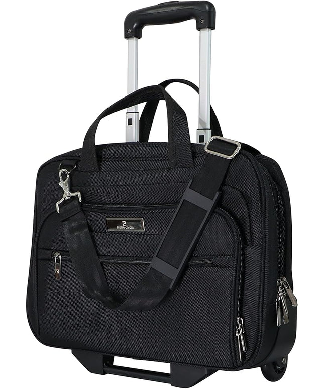 Pierre Cardin Rolling Laptop Bag Premium Wheeled Briefcase With ANTI THEFT TSA Lock Water-Resistant Pilot case, Roller Case Computer Bag UNISEX (PC85172-15TC (15.5 Inch - 2 Wheels)), black