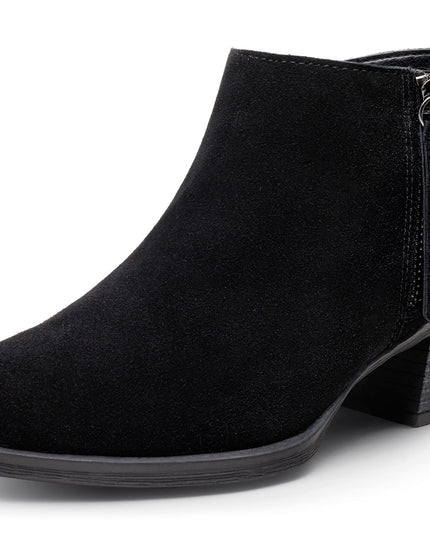 Size: 39 - Vepose Women's 9002 Suede Leather Low Booties, Ankle Boots, Black, Low Heel Elegant Boot(CJY9002 Black)