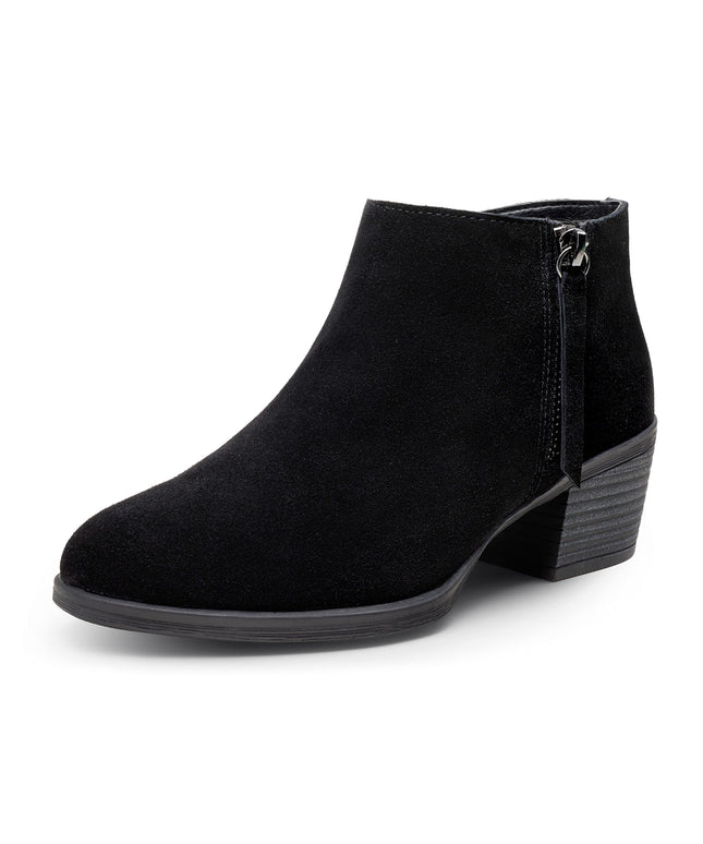 Size: 39 - Vepose Women's 9002 Suede Leather Low Booties, Ankle Boots, Black, Low Heel Elegant Boot(CJY9002 Black)