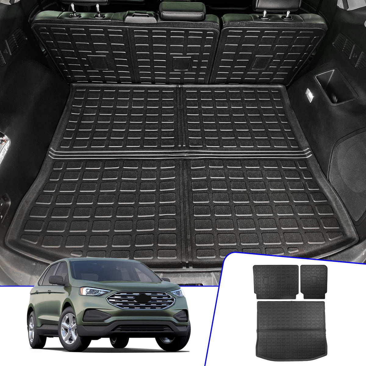Rongtaod Cargo Mat Compatible With 2015-2024 Ford Edge (Not Fit Sel) Trunk Mat Trunk Liner Tpe Cargo Liner Back Seat Cover Protector 2023 Edge Accessories (Backrest Mats+Trunk Mat)